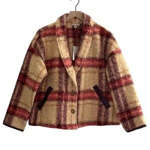 Knox Rose Plaid Sherpa Sweater Jacket Coat Burgundy Women’s Medium NWT